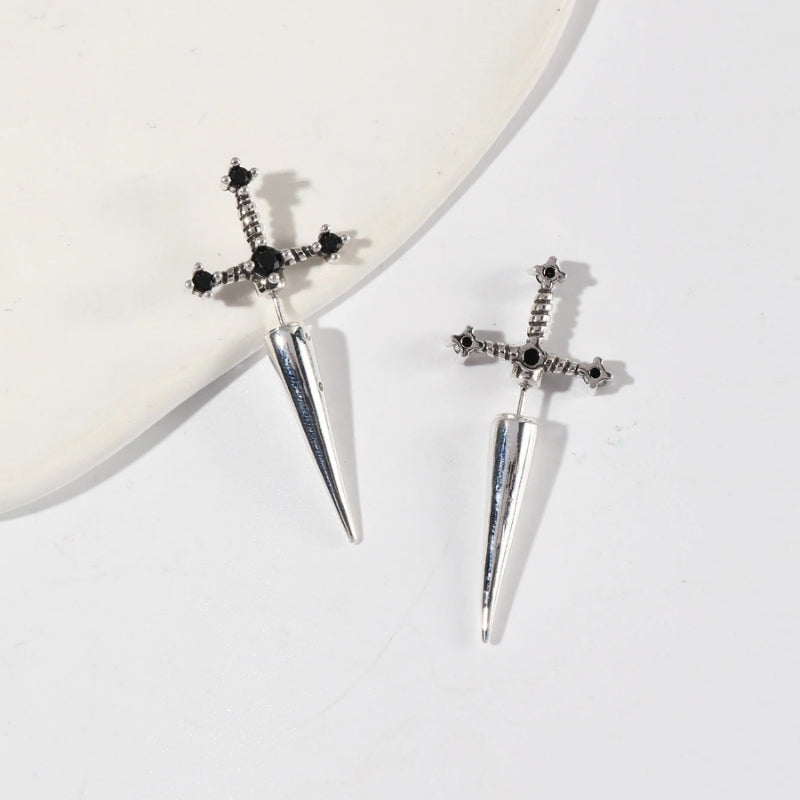 Auffällige Gothic Strass Schwert Statement Ohrringe