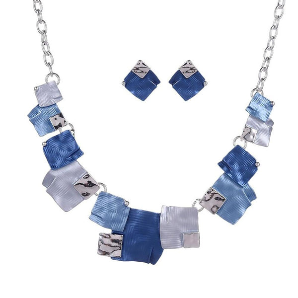 Schickes Schmuckset mit emaillierten geometrischen Quadraten