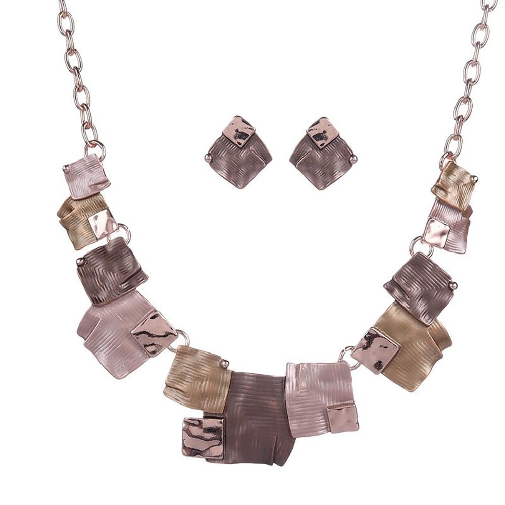 Schickes Schmuckset mit emaillierten geometrischen Quadraten