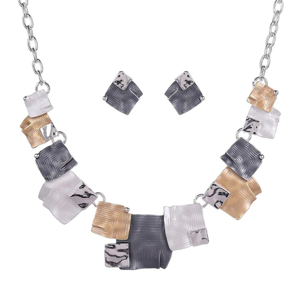 Schickes Schmuckset mit emaillierten geometrischen Quadraten