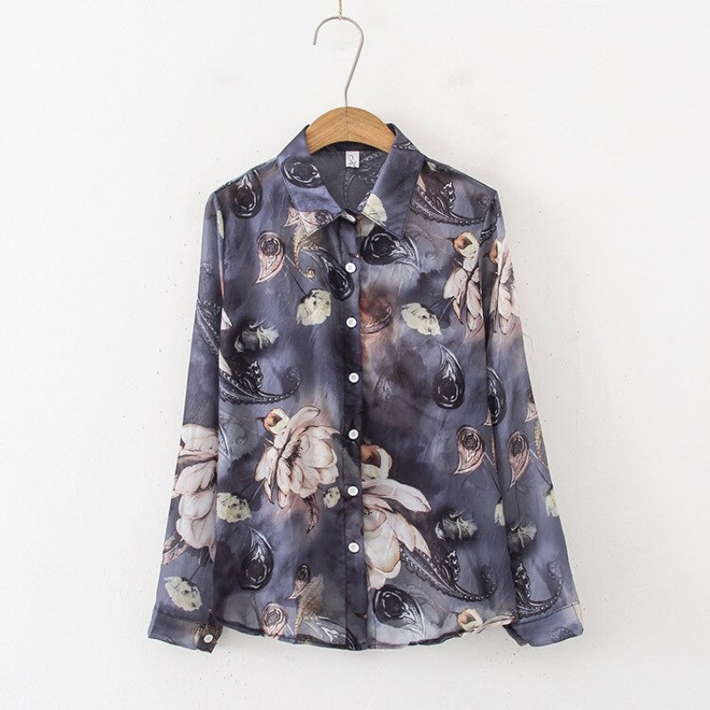 Weiche und lockere Langarmblusen mit Cartoon-Katzen-Print