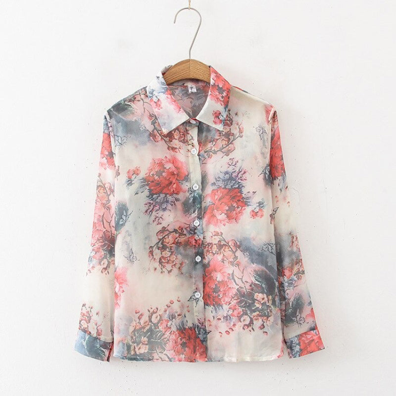 Weiche und lockere Langarmblusen mit Cartoon-Katzen-Print