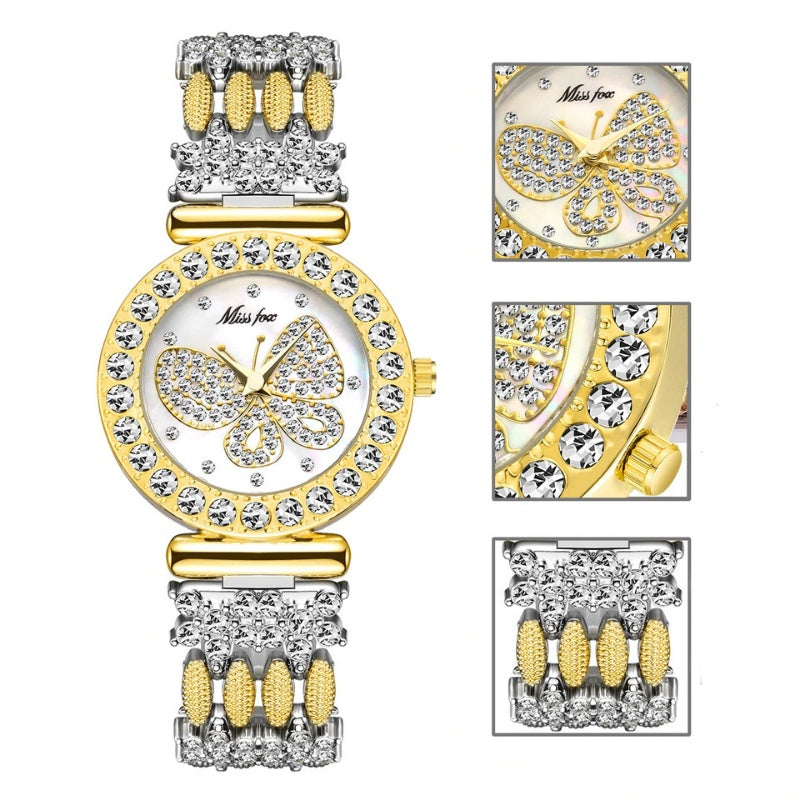 Funkelnde Schmetterlings-Quarz-Armbanduhr