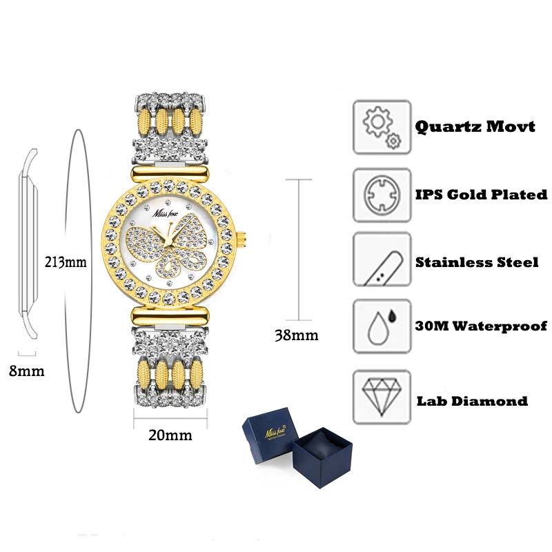 Funkelnde Schmetterlings-Quarz-Armbanduhr