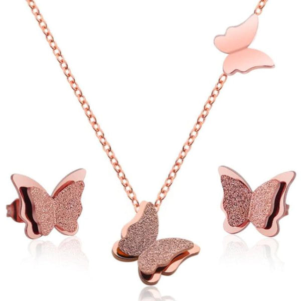 Entzückendes Set aus Halskette und Ohrringen aus Edelstahl