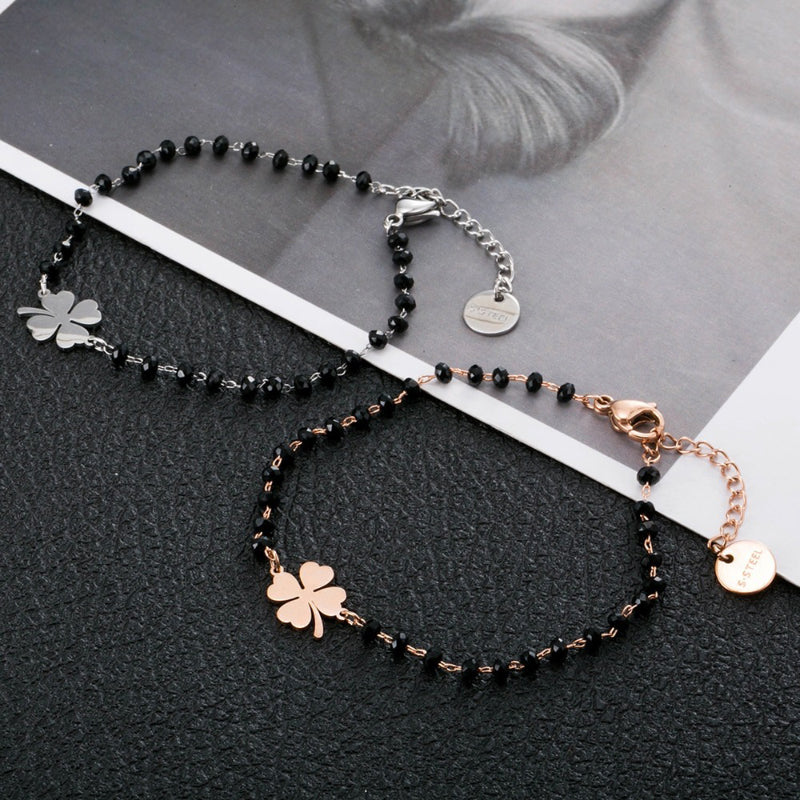 Kleeblatt-Anhänger aus Edelstahl mit Strass-Perlen, Kettenarmbänder