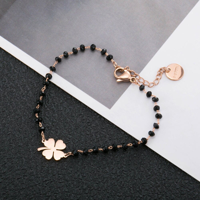 Kleeblatt-Anhänger aus Edelstahl mit Strass-Perlen, Kettenarmbänder