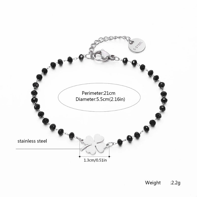Kleeblatt-Anhänger aus Edelstahl mit Strass-Perlen, Kettenarmbänder