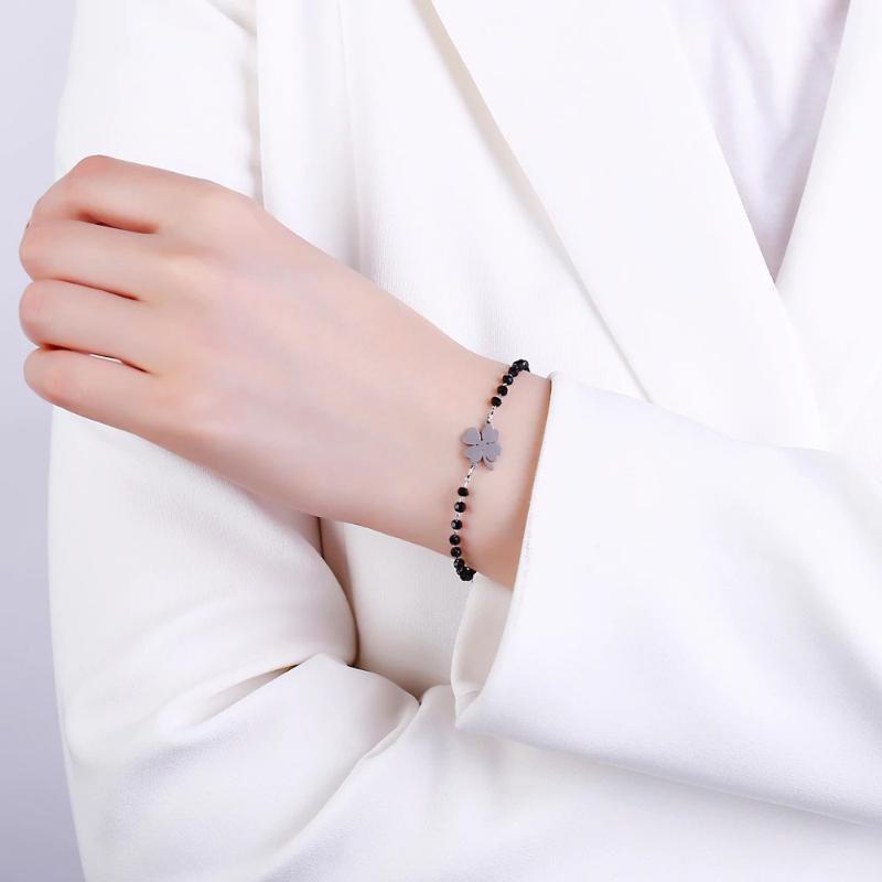 Kleeblatt-Anhänger aus Edelstahl mit Strass-Perlen, Kettenarmbänder