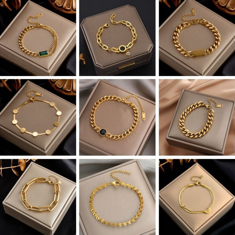 Mehrlagige, klobige Gliederkettenarmbänder aus Edelstahl