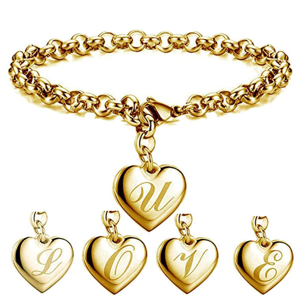 Edelstahl personalisierte A-Z Anfangsbuchstaben Liebe Herz Charm Armbänder