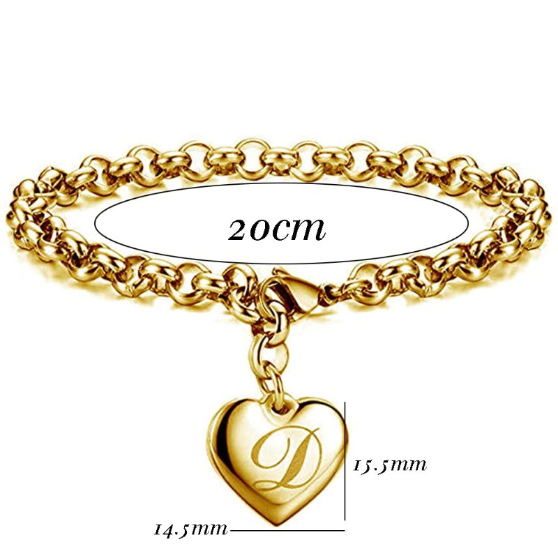 Edelstahl personalisierte A-Z Anfangsbuchstaben Liebe Herz Charm Armbänder