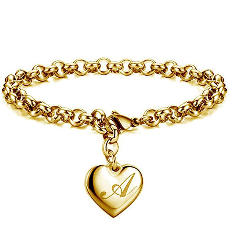Edelstahl personalisierte A-Z Anfangsbuchstaben Liebe Herz Charm Armbänder