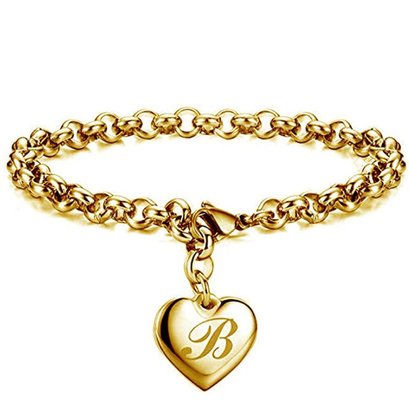 Edelstahl personalisierte A-Z Anfangsbuchstaben Liebe Herz Charm Armbänder