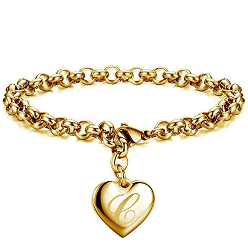 Edelstahl personalisierte A-Z Anfangsbuchstaben Liebe Herz Charm Armbänder