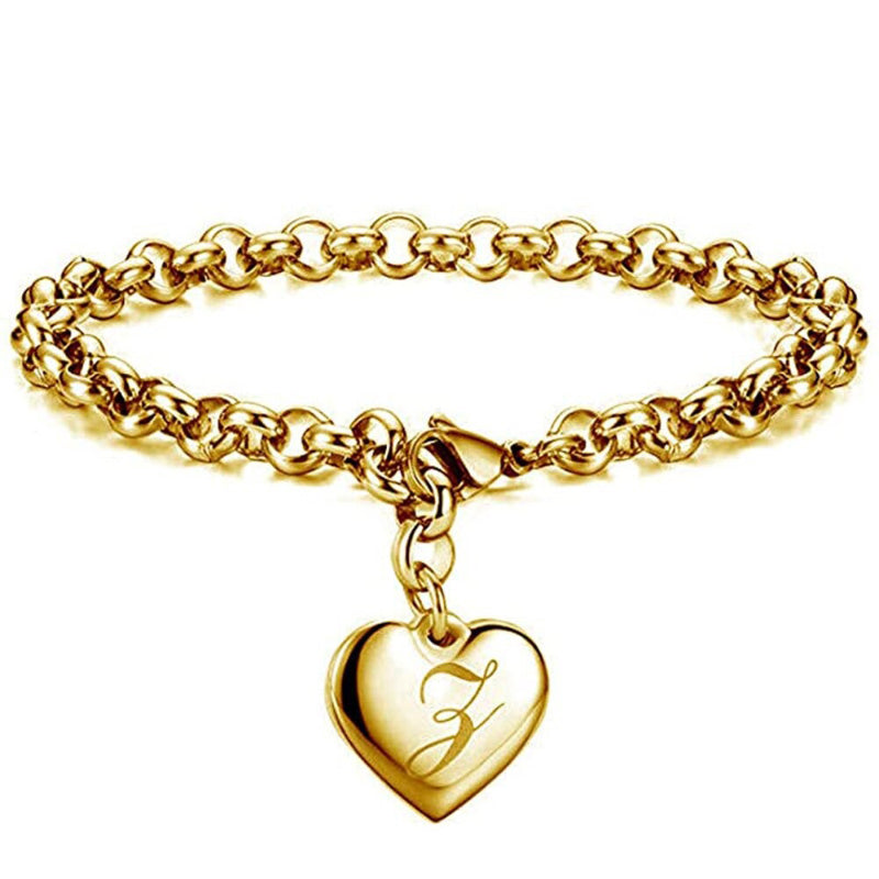 Edelstahl personalisierte A-Z Anfangsbuchstaben Liebe Herz Charm Armbänder