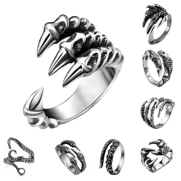 Offene Ringe aus Edelstahl im Retro-Gothic-Stil mit Drachenklaue und anpassbarer Größe