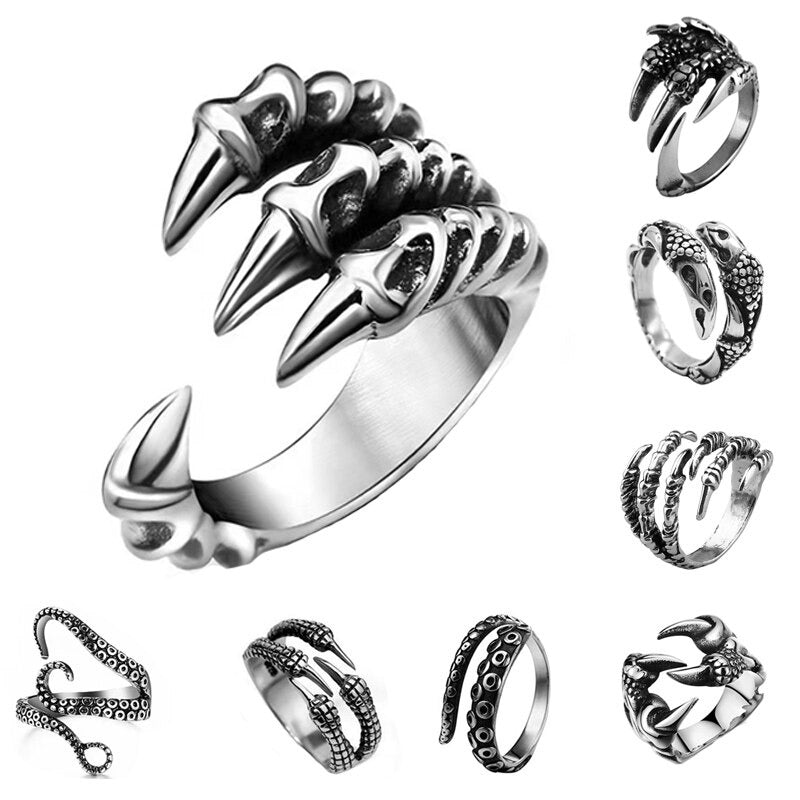Offene Ringe aus Edelstahl im Retro-Gothic-Stil mit Drachenklaue und anpassbarer Größe
