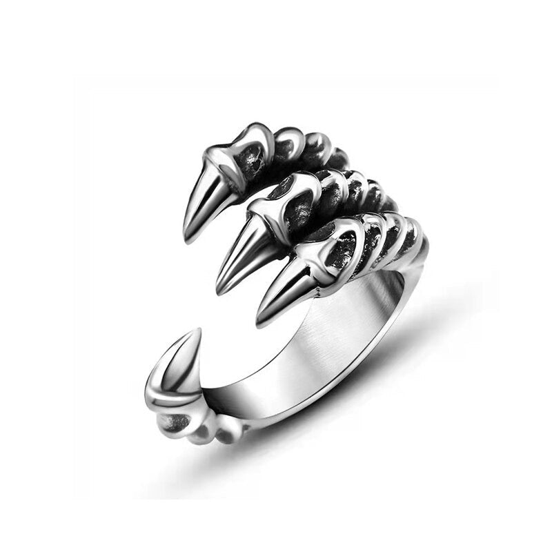 Offene Ringe aus Edelstahl im Retro-Gothic-Stil mit Drachenklaue und anpassbarer Größe