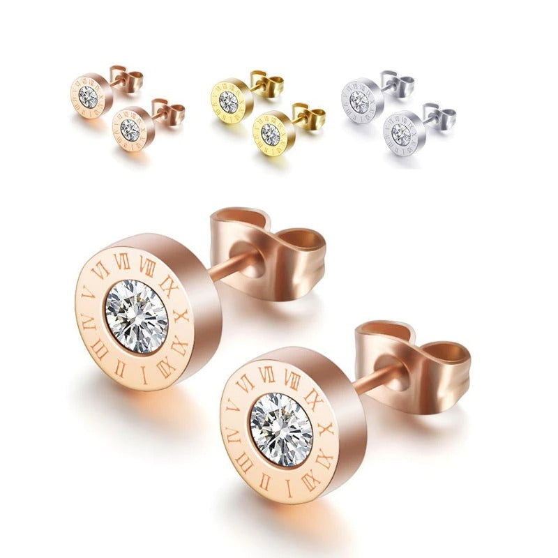 Kleine Ohrstecker aus Edelstahl mit römischen Ziffern