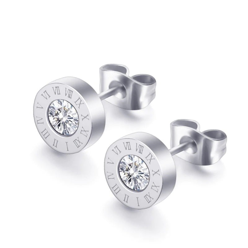 Kleine Ohrstecker aus Edelstahl mit römischen Ziffern