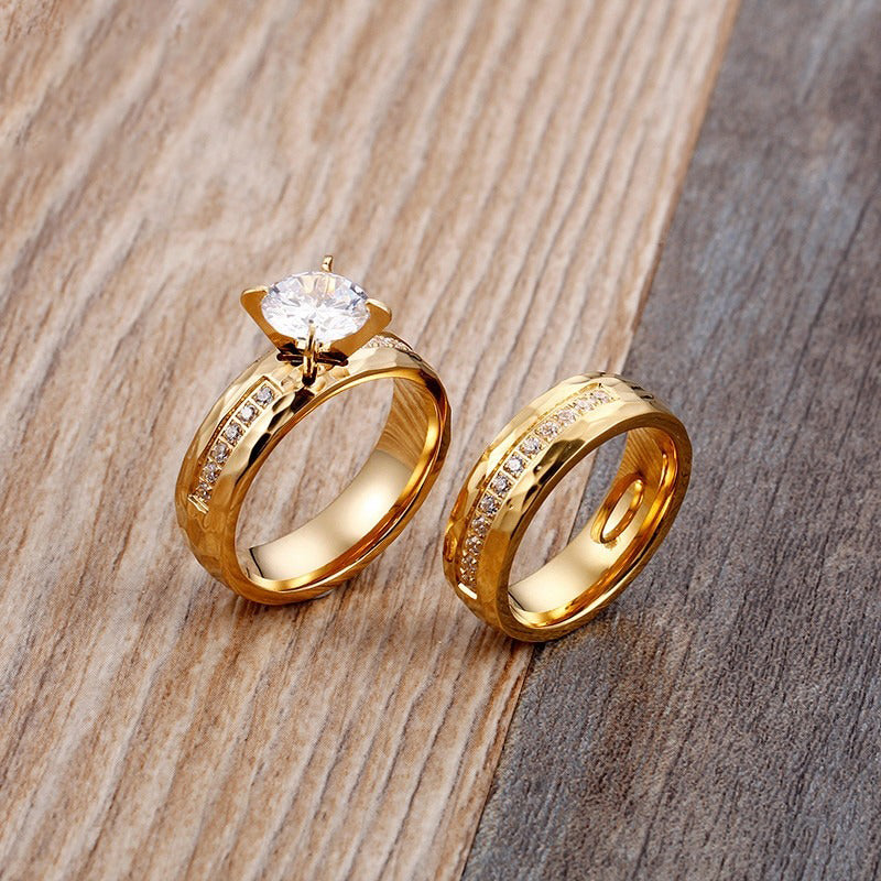 Edelstahl Uplifted Zirkon Paar Versprechen Verlobungsringe Set