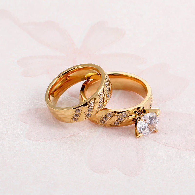 Edelstahl Uplifted Zirkon Paar Versprechen Verlobungsringe Set