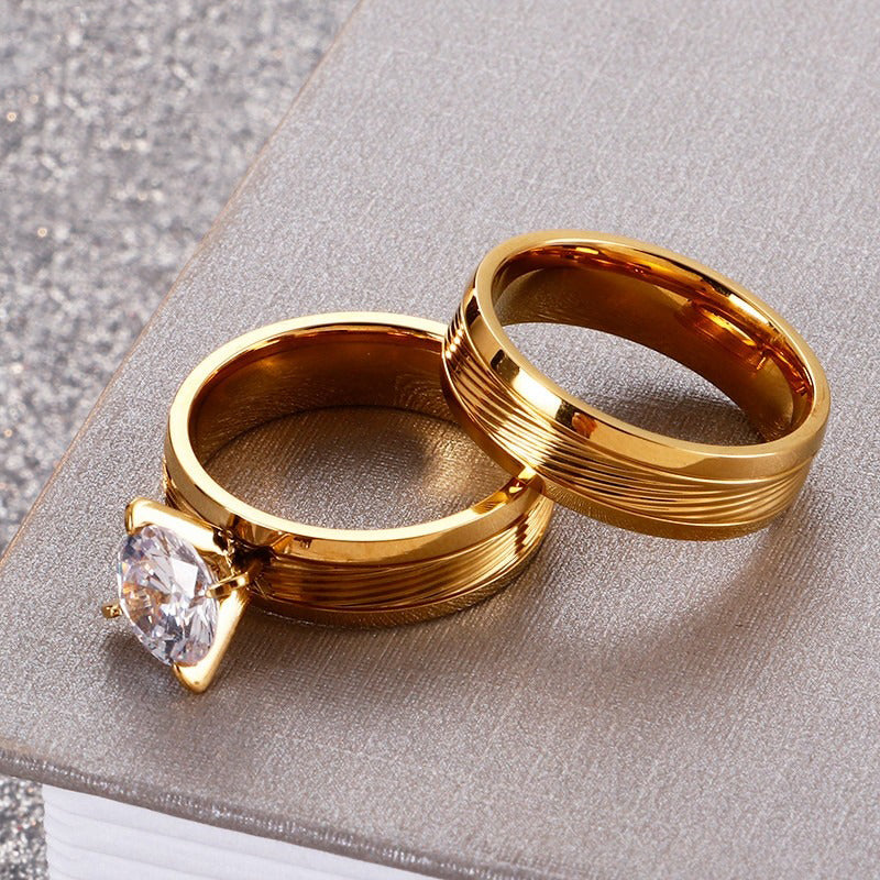 Edelstahl Uplifted Zirkon Paar Versprechen Verlobungsringe Set