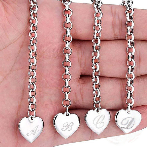 Charm-Armbänder mit Herz-Anhängern aus Sterlingsilber mit Anfangsbuchstaben A–Z