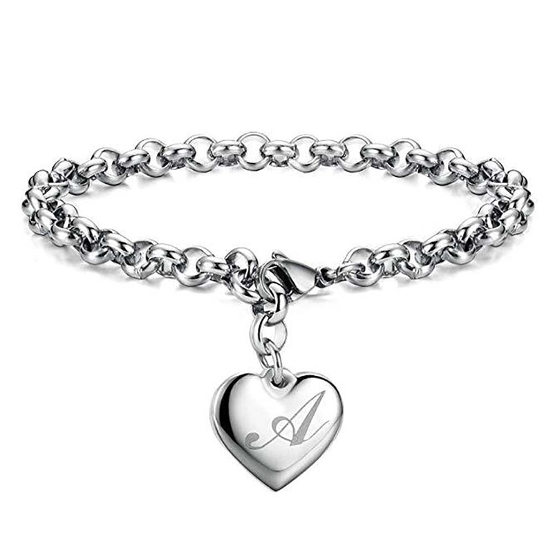 Charm-Armbänder mit Herz-Anhängern aus Sterlingsilber mit Anfangsbuchstaben A–Z