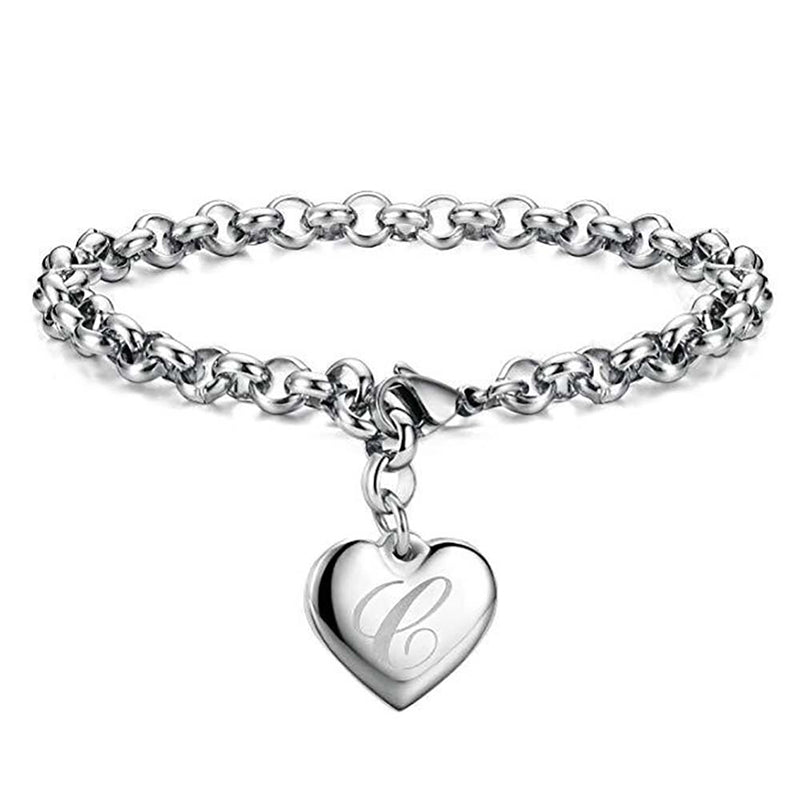 Charm-Armbänder mit Herz-Anhängern aus Sterlingsilber mit Anfangsbuchstaben A–Z