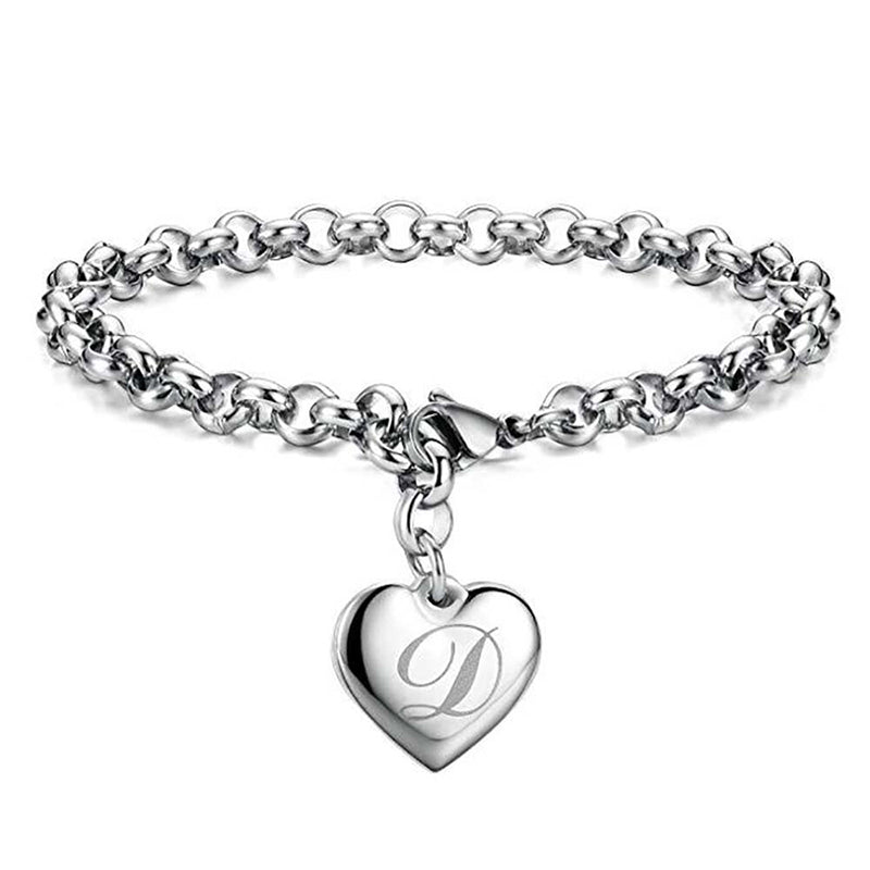 Charm-Armbänder mit Herz-Anhängern aus Sterlingsilber mit Anfangsbuchstaben A–Z