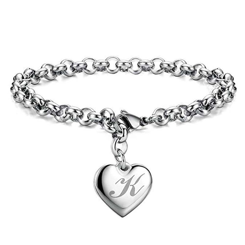 Charm-Armbänder mit Herz-Anhängern aus Sterlingsilber mit Anfangsbuchstaben A–Z