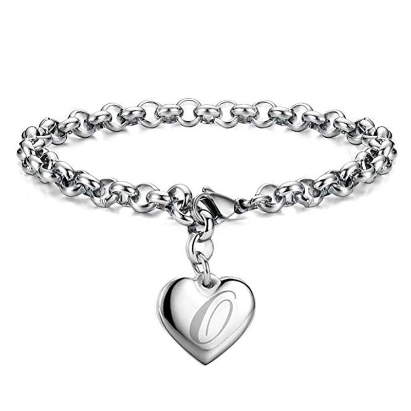 Charm-Armbänder mit Herz-Anhängern aus Sterlingsilber mit Anfangsbuchstaben A–Z