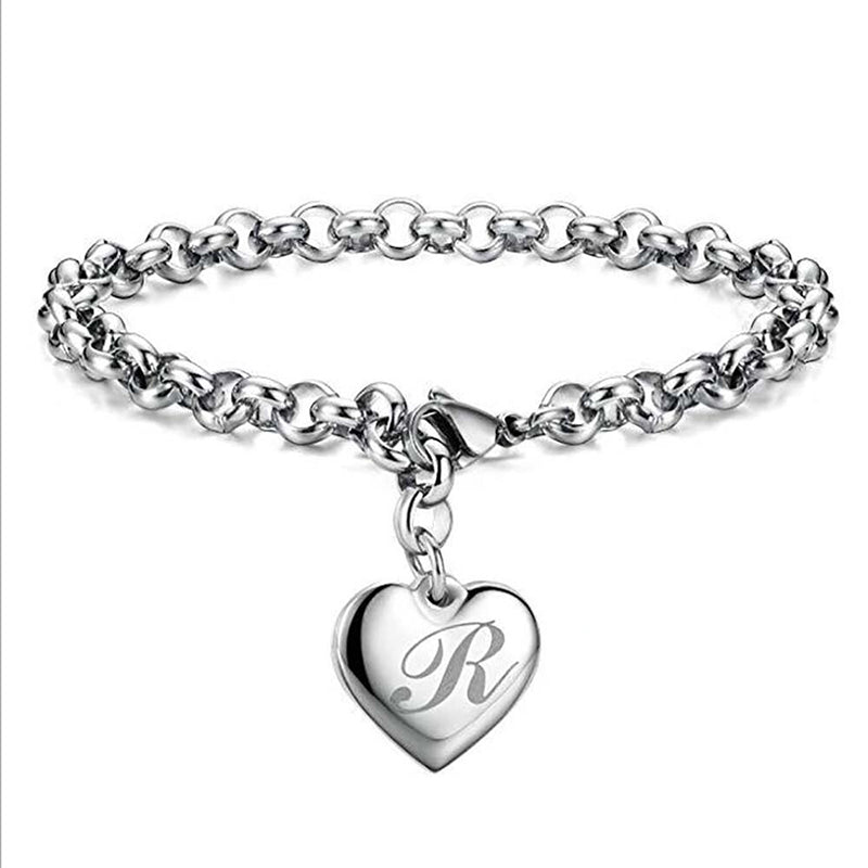Charm-Armbänder mit Herz-Anhängern aus Sterlingsilber mit Anfangsbuchstaben A–Z