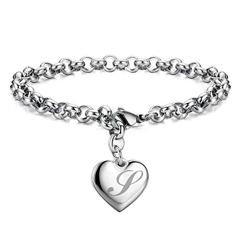 Charm-Armbänder mit Herz-Anhängern aus Sterlingsilber mit Anfangsbuchstaben A–Z