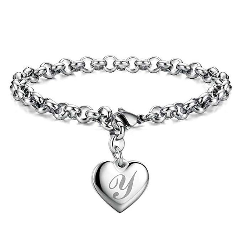 Charm-Armbänder mit Herz-Anhängern aus Sterlingsilber mit Anfangsbuchstaben A–Z