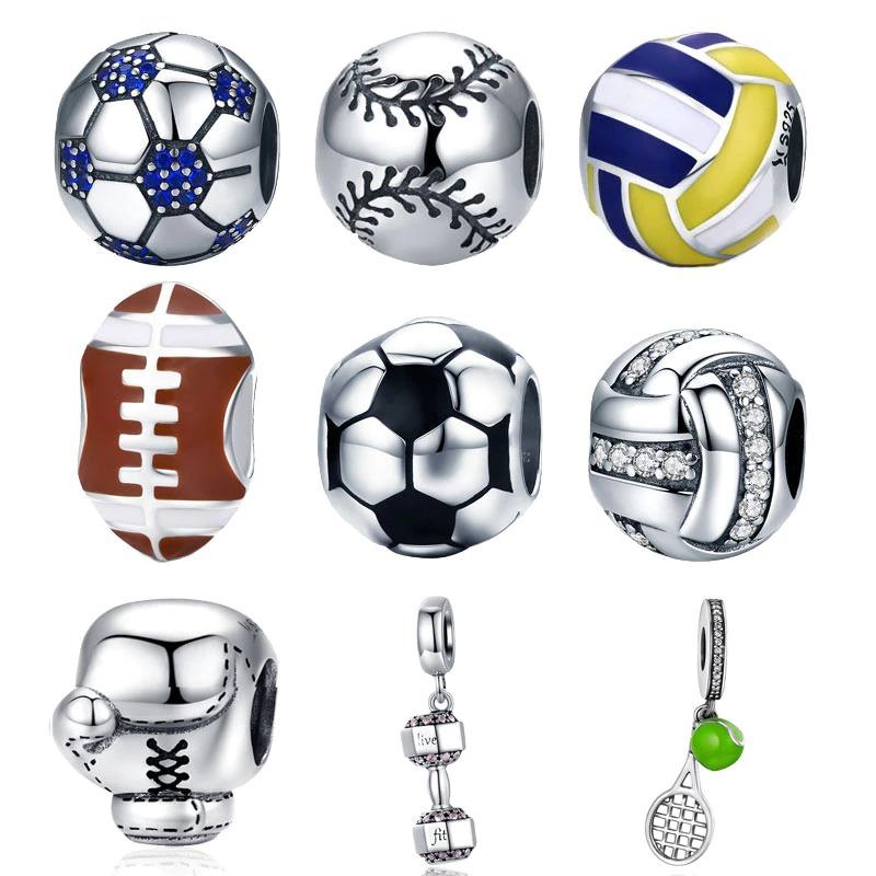 Charm-Perlen „Fußballsport“ aus Sterlingsilber