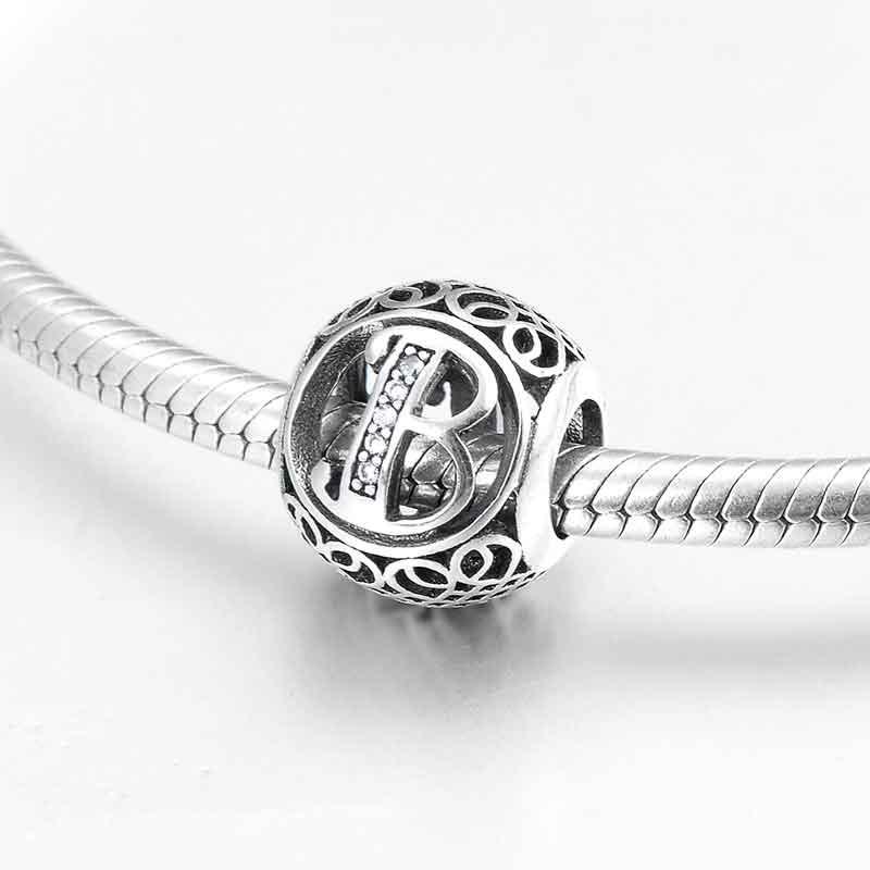 Charm-Anhänger aus 925er Sterlingsilber mit Hohlperlen, Buchstabe A–Z