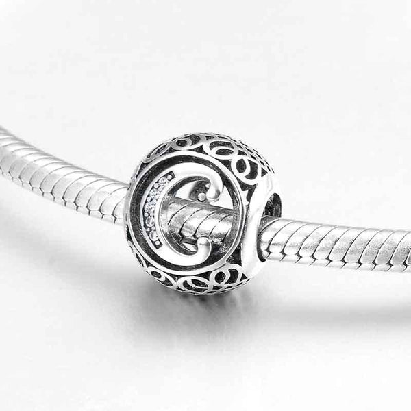 Charm-Anhänger aus 925er Sterlingsilber mit Hohlperlen, Buchstabe A–Z