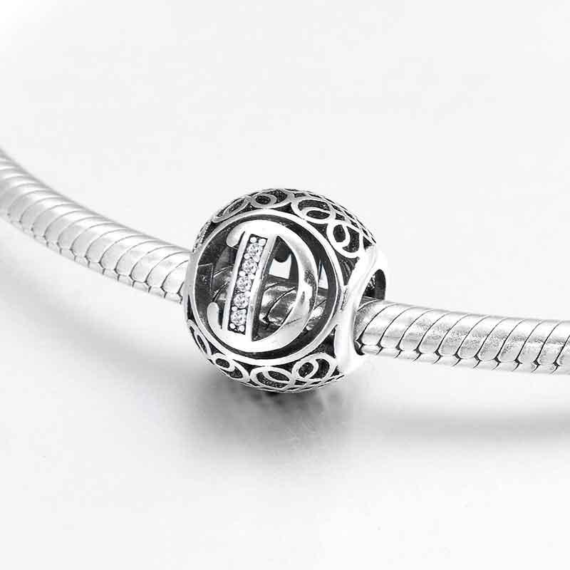 Charm-Anhänger aus 925er Sterlingsilber mit Hohlperlen, Buchstabe A–Z