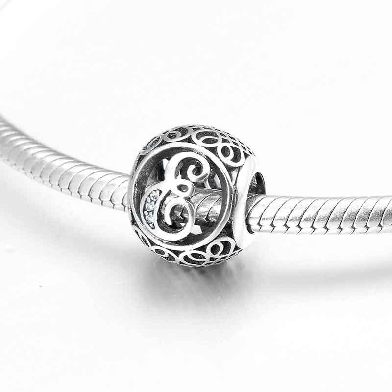 Charm-Anhänger aus 925er Sterlingsilber mit Hohlperlen, Buchstabe A–Z