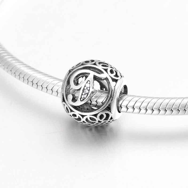 Charm-Anhänger aus 925er Sterlingsilber mit Hohlperlen, Buchstabe A–Z