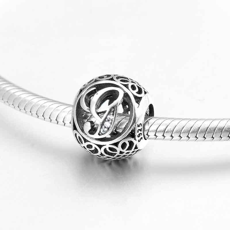 Charm-Anhänger aus 925er Sterlingsilber mit Hohlperlen, Buchstabe A–Z