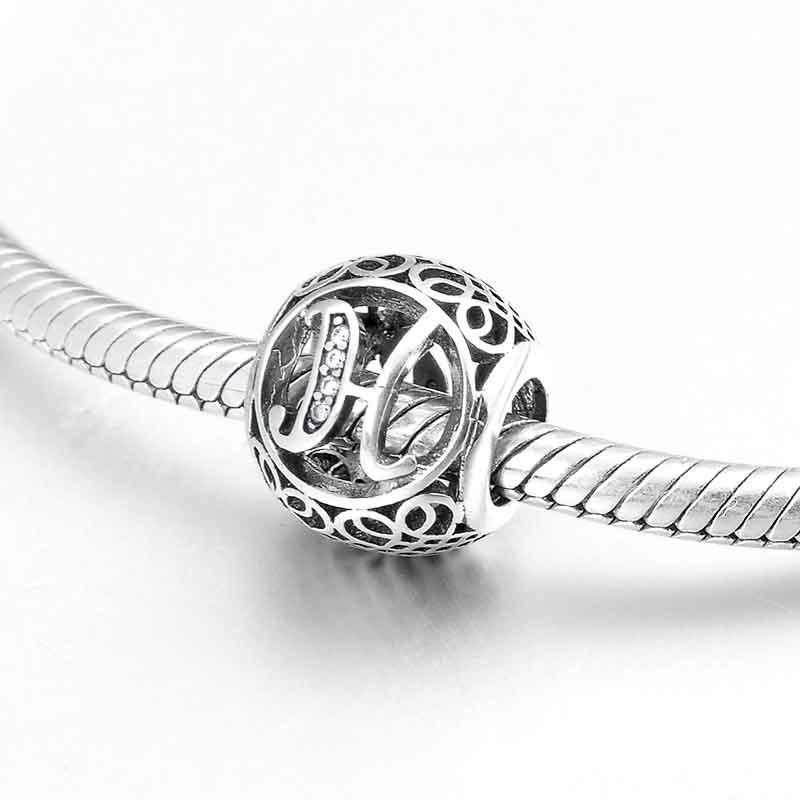 Charm-Anhänger aus 925er Sterlingsilber mit Hohlperlen, Buchstabe A–Z