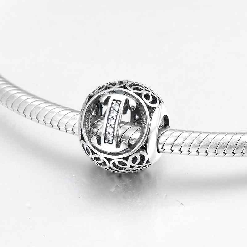 Charm-Anhänger aus 925er Sterlingsilber mit Hohlperlen, Buchstabe A–Z