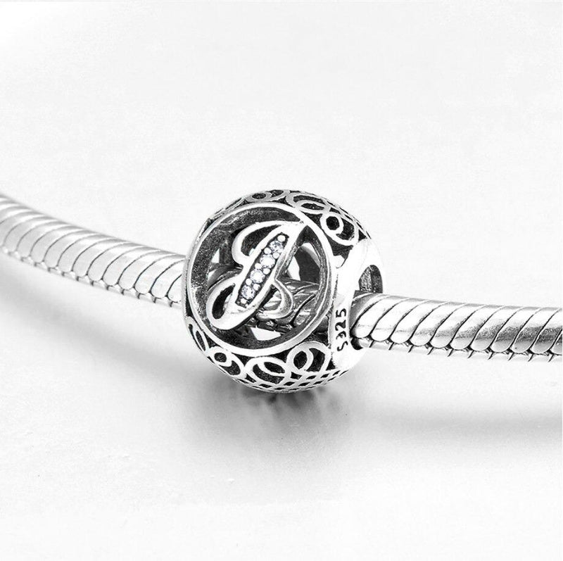 Charm-Anhänger aus 925er Sterlingsilber mit Hohlperlen, Buchstabe A–Z