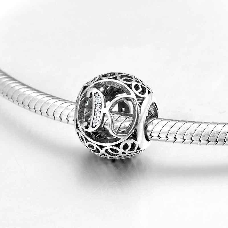 Charm-Anhänger aus 925er Sterlingsilber mit Hohlperlen, Buchstabe A–Z