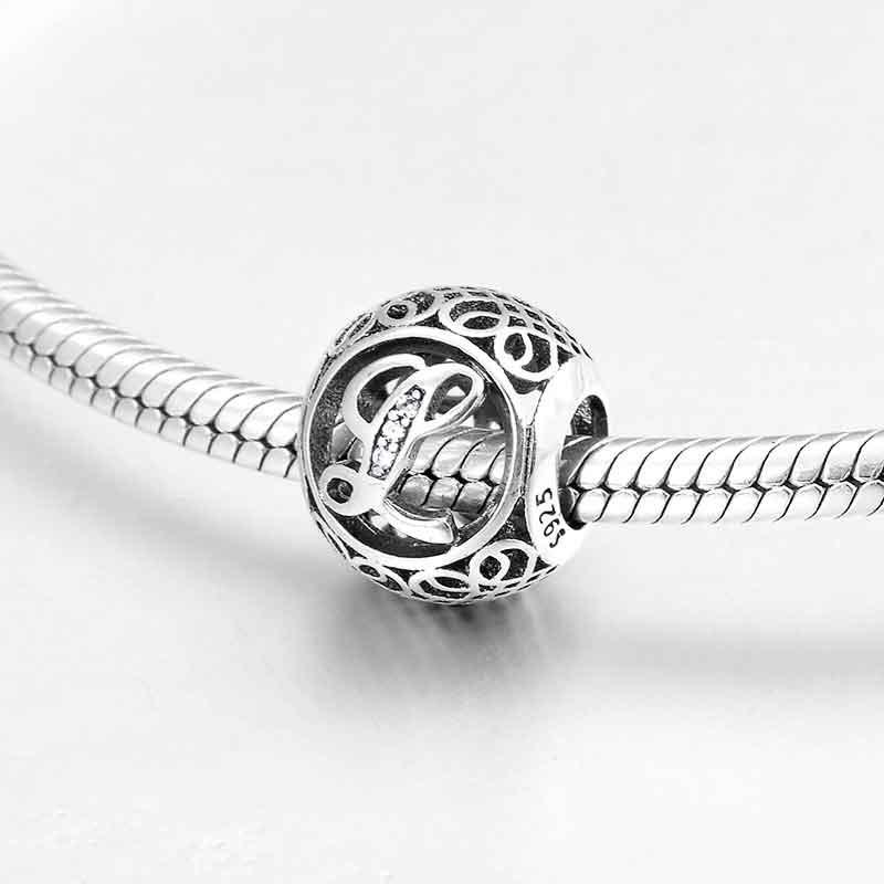 Charm-Anhänger aus 925er Sterlingsilber mit Hohlperlen, Buchstabe A–Z