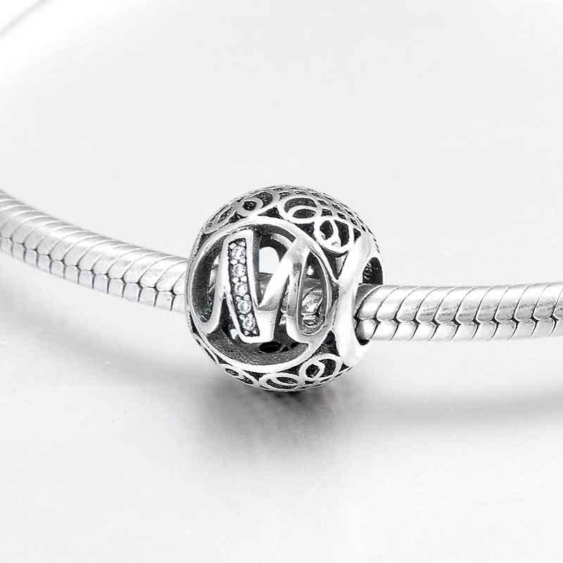 Charm-Anhänger aus 925er Sterlingsilber mit Hohlperlen, Buchstabe A–Z
